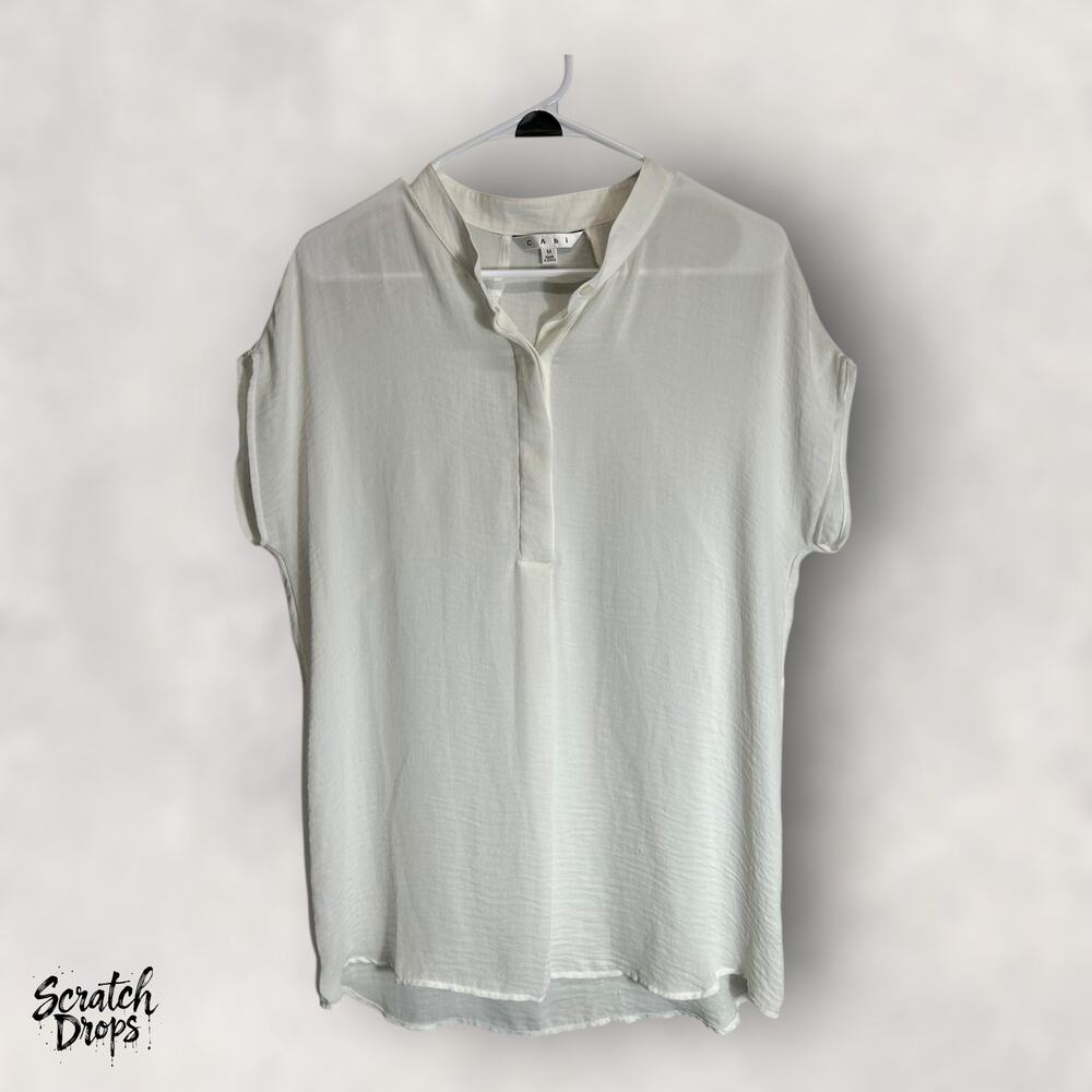 CABI Blouse Medium 21x31 White Short Sleeve Lightweight Casual Summer Top